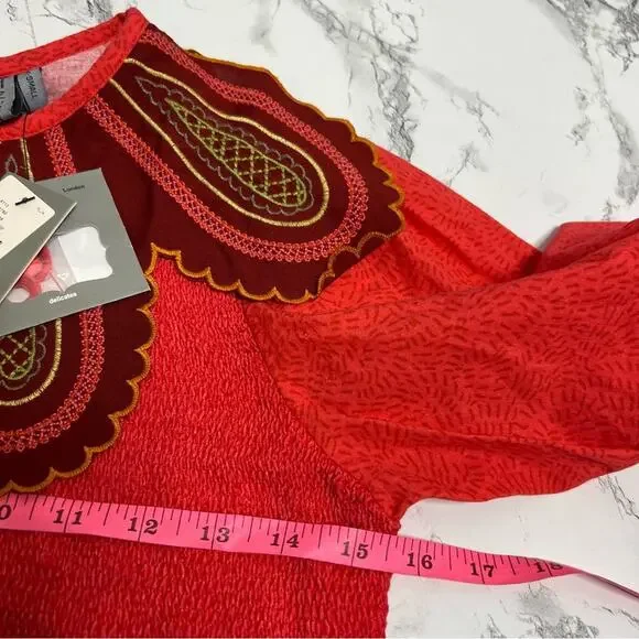 NWT Anthropologie Aliyana Collared Stretch Top Bl-nk Smocked SZ XS floral - Picture 7 of 7